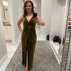 Elegant Olive Green Velvet Dress
